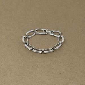 Crown Trifari Silver Tone Link Chain Bracelet Signed